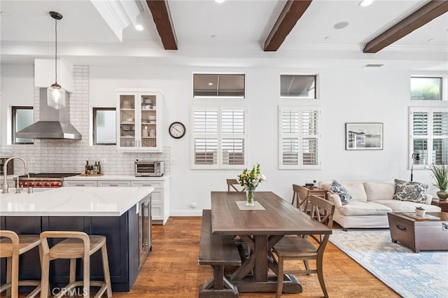 1715 Reed St, Redondo Beach, CA 90278 - dining room featuring beamed ceiling, wood finished floors, and recessed lighting