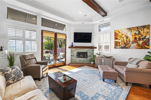 1715 Reed St, Redondo Beach, CA 90278 - living area with crown molding, wood finished floors, plenty of natural light, recessed lighting, and beam ceiling