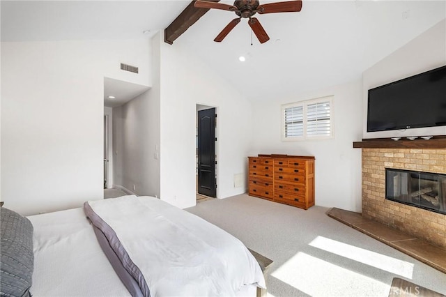 1715 Reed St, Redondo Beach, CA 90278 - bedroom featuring carpet, a brick fireplace, a ceiling fan, and recessed lighting