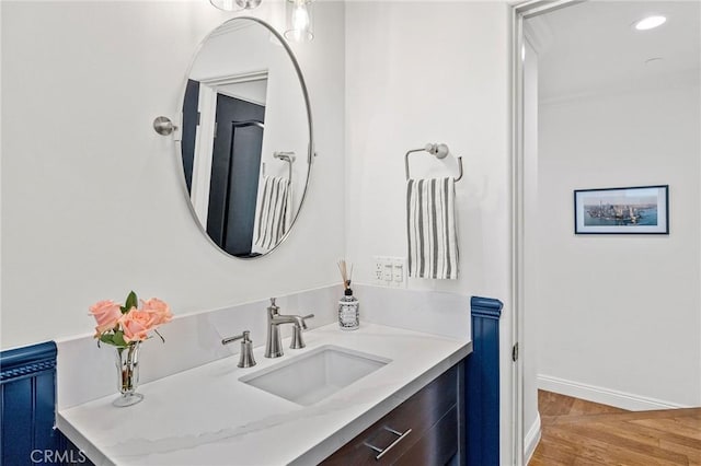 1715 Reed St, Redondo Beach, CA 90278 - bathroom with vanity, wood finished floors, and recessed lighting