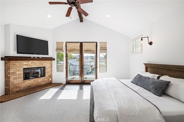 1715 Reed St, Redondo Beach, CA 90278 - carpeted bedroom featuring access to exterior, multiple windows, french doors, and a brick fireplace