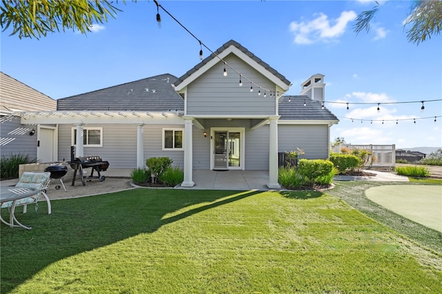 40267 Scanlon Rd, Temecula, CA 92592 - back of house with a pergola, a patio, a yard, and a chimney