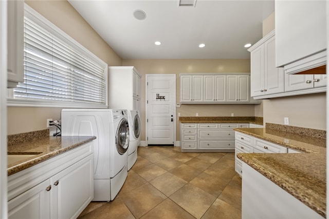 40267 Scanlon Rd, Temecula, CA 92592 - clothes washing area featuring washing machine and clothes dryer, cabinet space, and recessed lighting