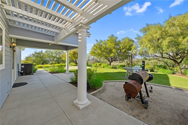 40267 Scanlon Rd, Temecula, CA 92592 - view of patio / terrace featuring a pergola and central AC unit