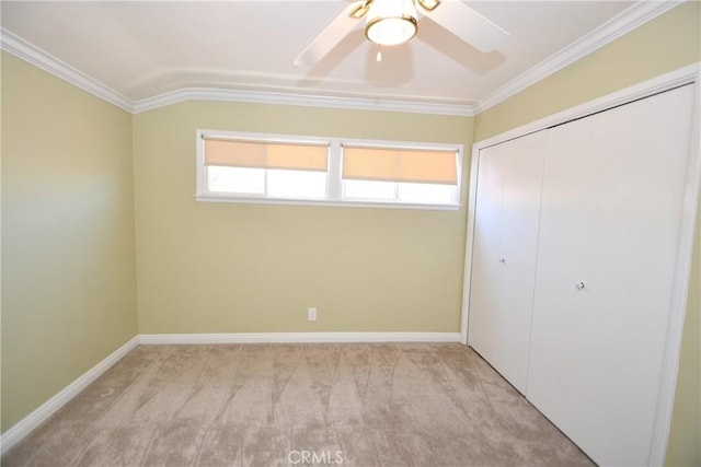 5309 Emerald St, Torrance, CA 90503 - unfurnished bedroom featuring carpet, a closet, ornamental molding, baseboards, and a ceiling fan