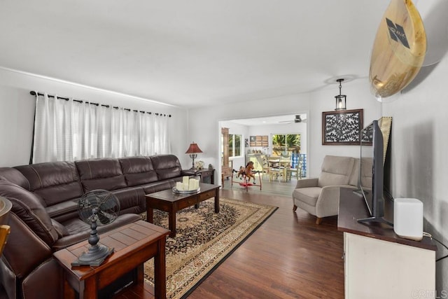 852 5th St, Imperial Beach, CA 91932 - living room with dark wood-type flooring and ceiling fan