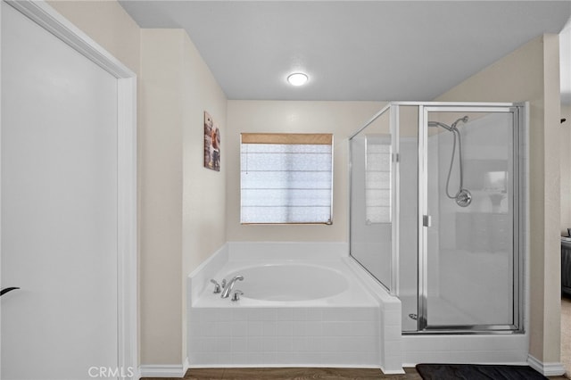 37628 Flora Ct, Murrieta, CA 92563 - full bath with a shower stall, a garden tub, and wood finished floors