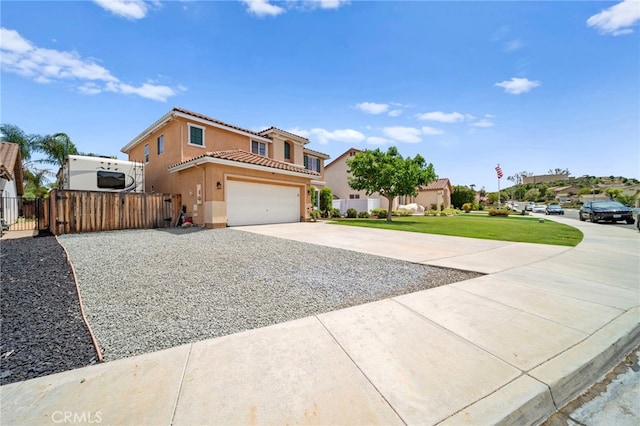 37628 Flora Ct, Murrieta, CA 92563 - view of front of home with driveway, a tile roof, stucco siding, a garage, and a residential view