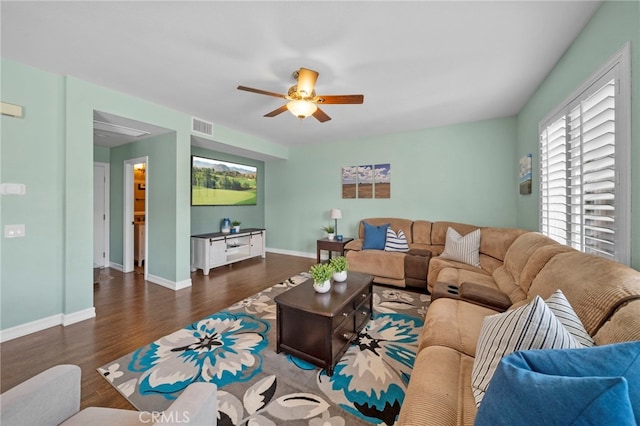 37628 Flora Ct, Murrieta, CA 92563 - living area with wood finished floors, a ceiling fan, and baseboards
