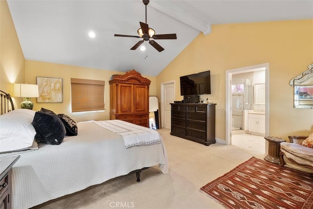 5132 Quakertown Ave, Woodland Hills, CA 91364 - bedroom with light colored carpet, connected bathroom, and a ceiling fan