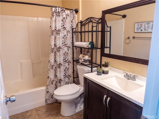 66659 El Dorado Pl, Desert Hot Springs, CA 92240 - full bathroom featuring tile patterned flooring, vanity, and shower / bathtub combination with curtain