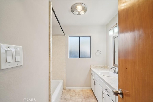 40389 Melrose Ave, Hemet, CA 92544 - bathroom with vanity, baseboards, and shower / washtub combination