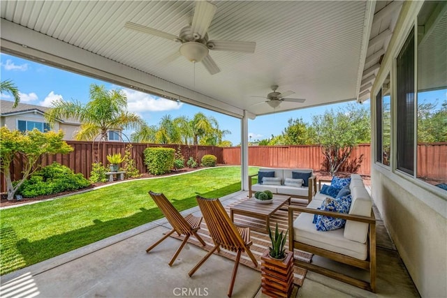 45133 Fieldbrook Ct, Temecula, CA 92592 - view of patio / terrace with outdoor lounge area and ceiling fan