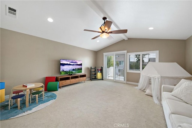45133 Fieldbrook Ct, Temecula, CA 92592 - rec room featuring a ceiling fan, carpet floors, baseboards, and recessed lighting