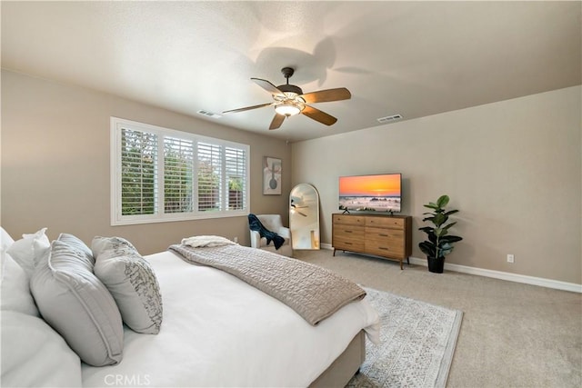45133 Fieldbrook Ct, Temecula, CA 92592 - bedroom with light colored carpet, baseboards, and a ceiling fan