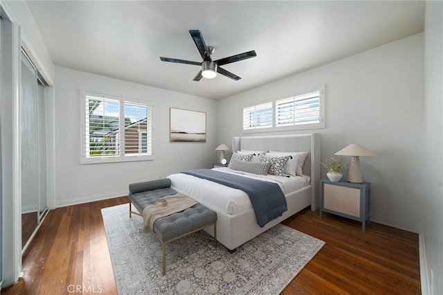 15408 Mottley Dr, La Mirada, CA 90638 - bedroom featuring wood finished floors, baseboards, a closet, and ceiling fan