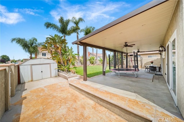 11396 Burl Dr, Fontana, CA 92337 - view of patio / terrace featuring a trampoline and ceiling fan