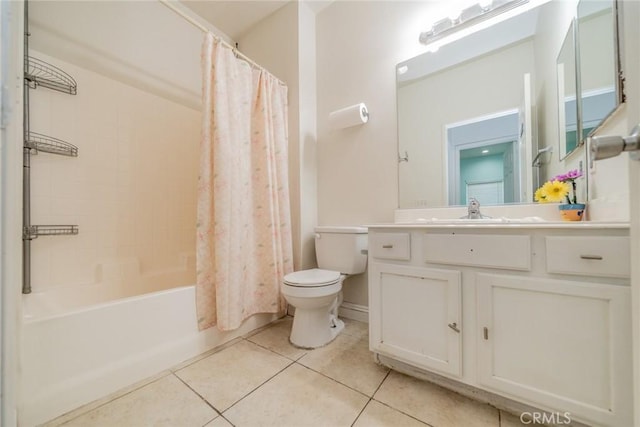 7404 Marshall Ct, Highland, CA 92346 - bathroom featuring tile patterned flooring, vanity, and shower / bathtub combination with curtain