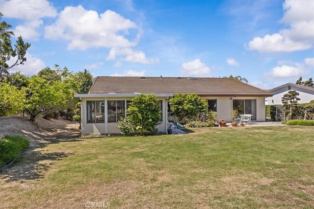 2015 E Hillman Cir, Orange, CA 92867 - back of property with a patio, a yard, a tile roof, and stucco siding