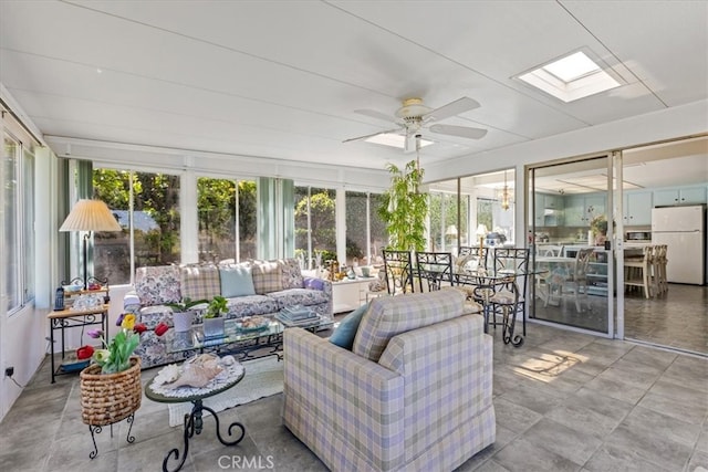 2015 E Hillman Cir, Orange, CA 92867 - sunroom with an outdoor living space, a ceiling fan, and a skylight