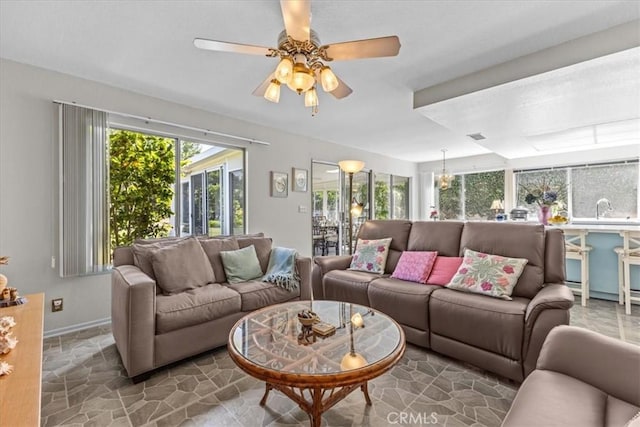 2015 E Hillman Cir, Orange, CA 92867 - living area with a ceiling fan and baseboards