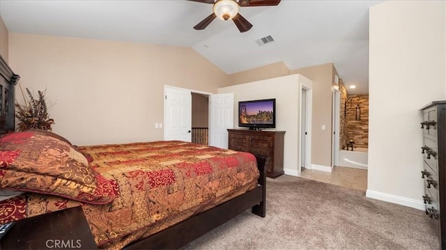 13819 Dogwood Ave, Chino, CA 91710 - bedroom featuring carpet flooring, lofted ceiling, baseboards, and ceiling fan