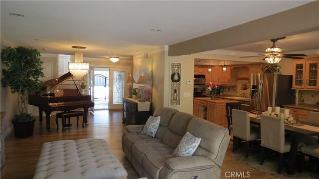 306 Vista Trucha, Newport Beach, CA 92660 - living area featuring light wood-type flooring, a chandelier, a ceiling fan, and recessed lighting