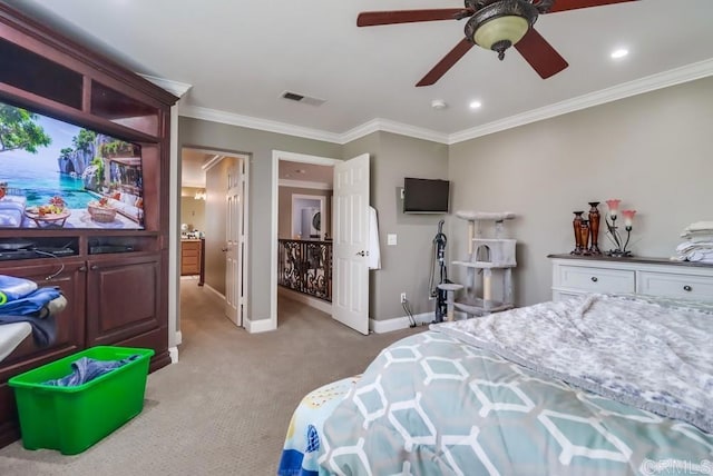 475 Marsh Harbor Dr, San Diego, CA 92154 - bedroom featuring baseboards, carpet flooring, ornamental molding, ceiling fan, and recessed lighting