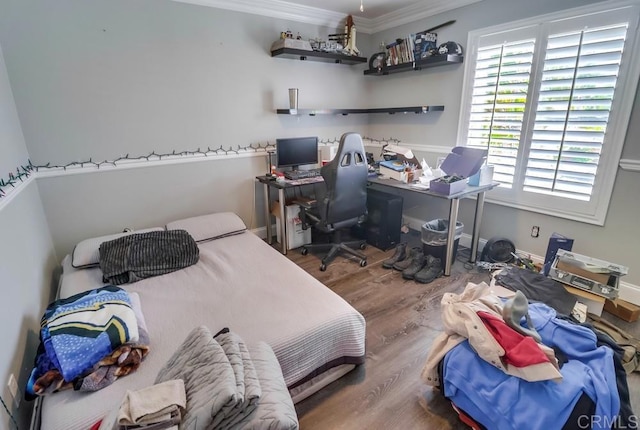 475 Marsh Harbor Dr, San Diego, CA 92154 - bedroom featuring ornamental molding, wood finished floors, and a desk