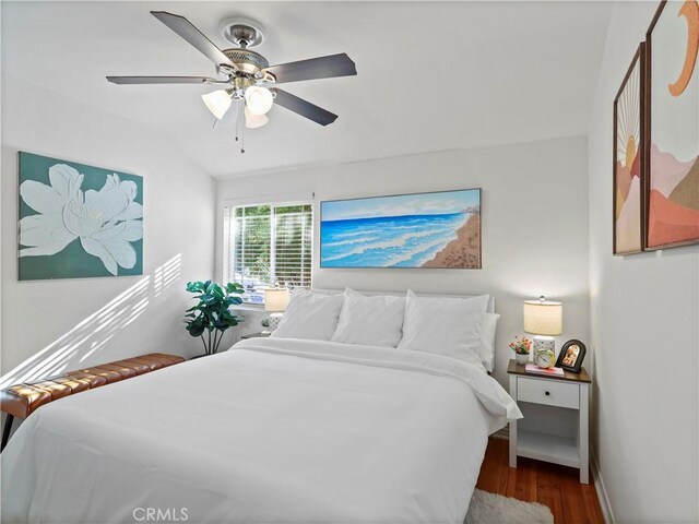 8110 Lesner Ave, Lake Balboa, CA 91406 - bedroom featuring wood finished floors, lofted ceiling, and a ceiling fan