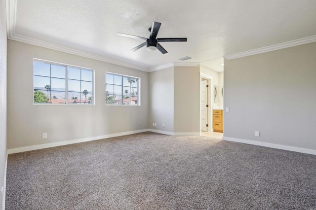 40550 Ventana Ct, Palm Desert, CA 92260 - carpeted spare room featuring ornamental molding, ceiling fan, and baseboards