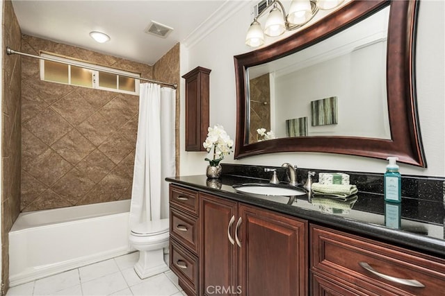 15541 Olive Branch Dr, La Mirada, CA 90638 - bathroom featuring vanity, toilet, shower / bath combination with curtain, and tile patterned flooring