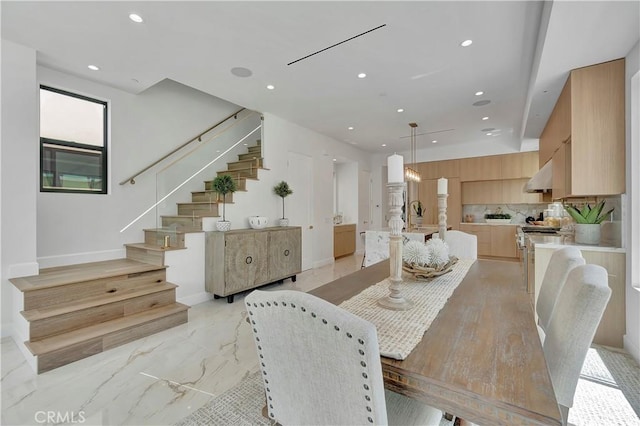 518 8th St, Huntington Beach, CA 92648 - dining area with recessed lighting, stairway, and baseboards