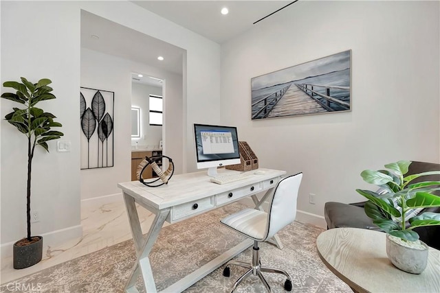 518 8th St, Huntington Beach, CA 92648 - office featuring baseboards, marble finish floors, and recessed lighting