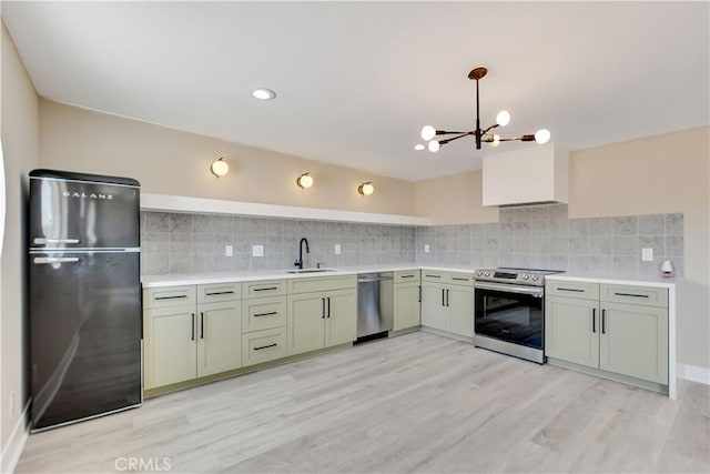 1809 Delgada Ave, Landers, CA 92285 - kitchen featuring appliances with stainless steel finishes, a sink, light countertops, and decorative backsplash