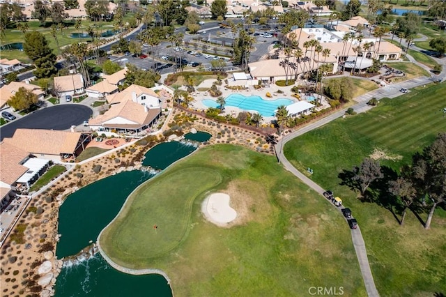 5470 Watson St, Banning, CA 92220 - aerial overview of property's location with a large body of water, a pool area, nearby suburban area, and a local golf course
