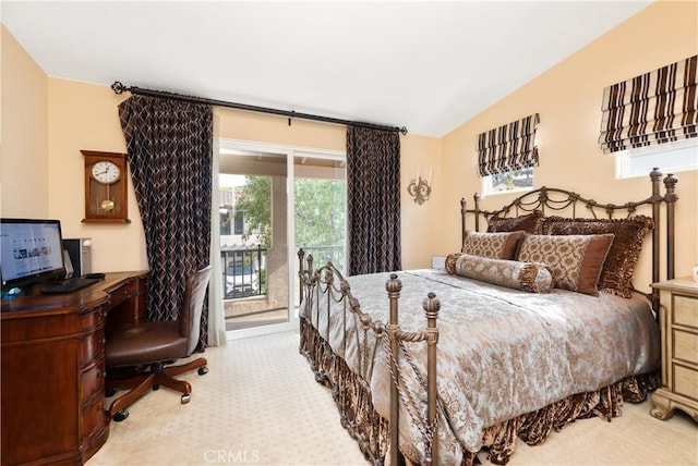 11803 Sortino Ct, Moorpark, CA 93021 - bedroom featuring light colored carpet, access to exterior, lofted ceiling, and an office area