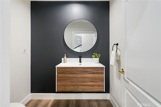 20112 Via Cellini, Porter Ranch, CA 91311 - bathroom with vanity, wood finished floors, and baseboards