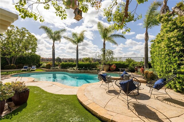 20112 Via Cellini, Porter Ranch, CA 91311 - view of pool featuring fence, a patio, and an in-ground hot tub
