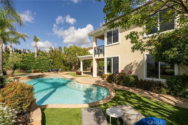20112 Via Cellini, Porter Ranch, CA 91311 - view of pool with a patio area, a yard, and a pool with connected hot tub