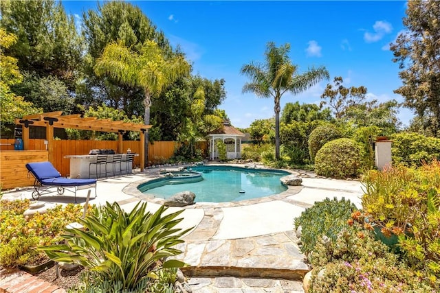 view of swimming pool with a gazebo, a patio area, and fence