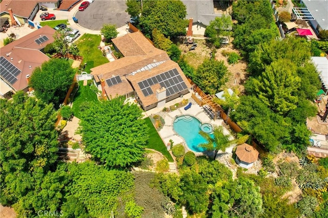 drone / aerial view of a pool