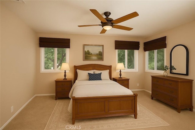 8016 Cora St, Sunland, CA 91040 - bedroom with baseboards, light carpet, and a ceiling fan