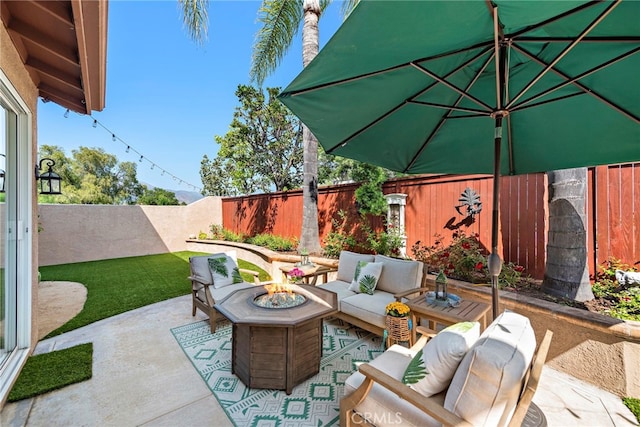 2 Anglesite, Rancho Santa Margarita, CA 92688 - fenced backyard with an outdoor living space with a fire pit and a patio