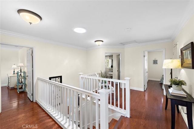 2 Anglesite, Rancho Santa Margarita, CA 92688 - corridor with an upstairs landing, crown molding, wood finished floors, and baseboards