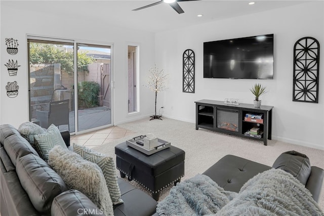 74216 Myrsine Ave, Palm Desert, CA 92260 - living area with ceiling fan, recessed lighting, baseboards, and carpet flooring