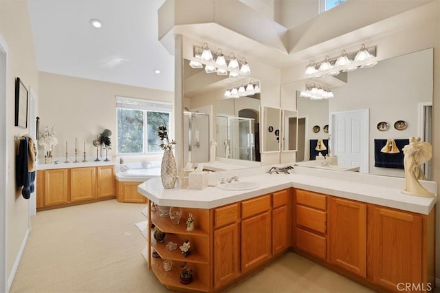 25415 Verne Ct, Stevenson Ranch, CA 91381 - bathroom with a shower stall, a garden tub, and vanity