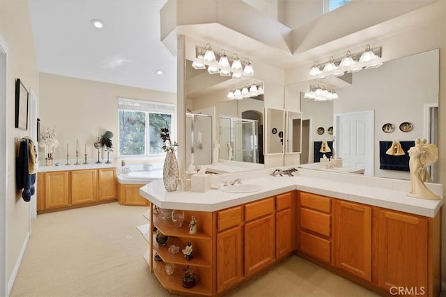 25415 Verne Ct, Stevenson Ranch, CA 91381 - bathroom with a shower stall, a garden tub, and vanity