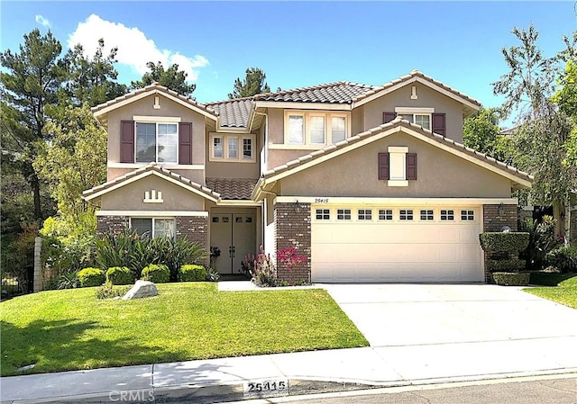 25415 Verne Ct, Stevenson Ranch, CA 91381 - view of front of house featuring brick siding, driveway, a tile roof, and stucco siding