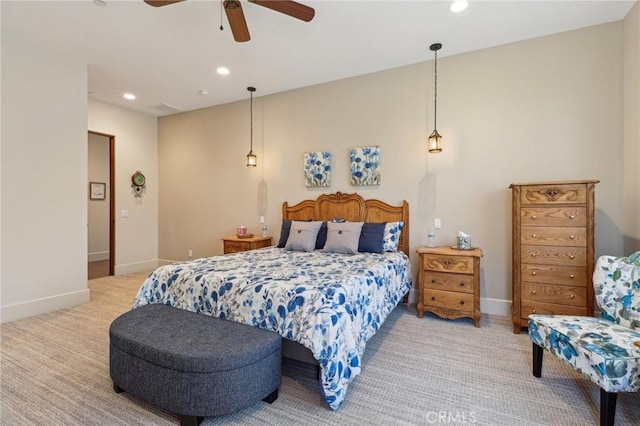 4004 Snowgoose St, Simi Valley, CA 93065 - bedroom with light carpet, recessed lighting, baseboards, and a ceiling fan
